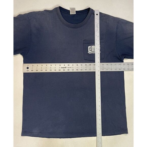 VINTAGE EMS Eastern Metal Supply Graphic Pocket T-shirt Men XL Blue Faded - Picture 7 of 7